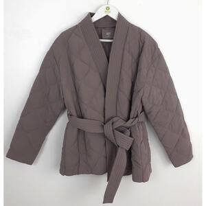 M&S Good Move Women's Longline Quilted Wrap Jacket Size 14 In Brown New